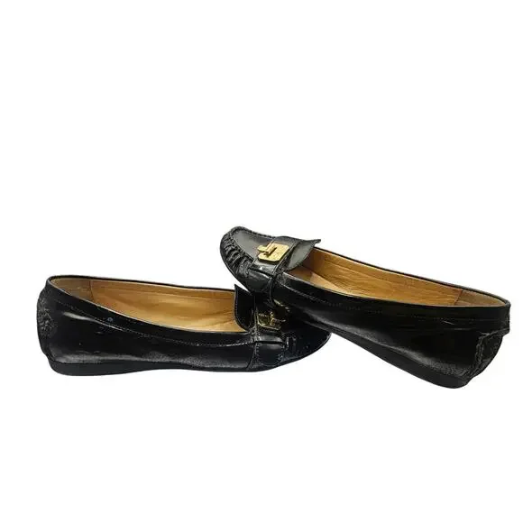 Cole Haan Patent Black Leather Shoes Talia Slip On Gold Hardware Sz 9.5 - Picture 6 of 9